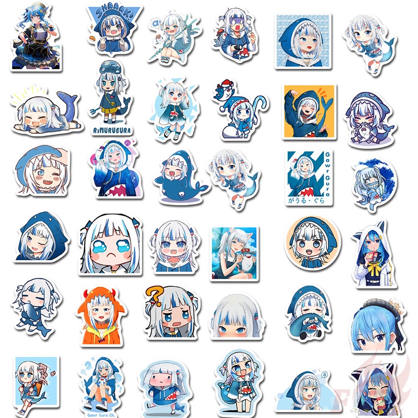❉ Hình Dán Hololive Vtuber Gawr Gura Series 04 ❉ Bộ 60 Sticker Chống Thấm Nước Họa Tiết Doodle Hợp Thời Trang