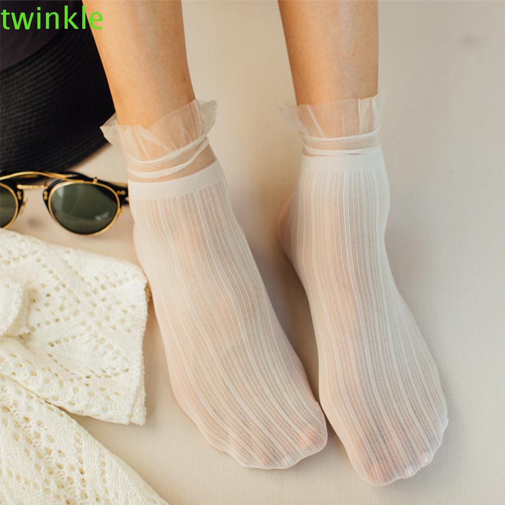 Đôi vớ xuyên thấu phối ren mềm mại nhiều màu sắc tùy chọn thời trang dành cho nữ