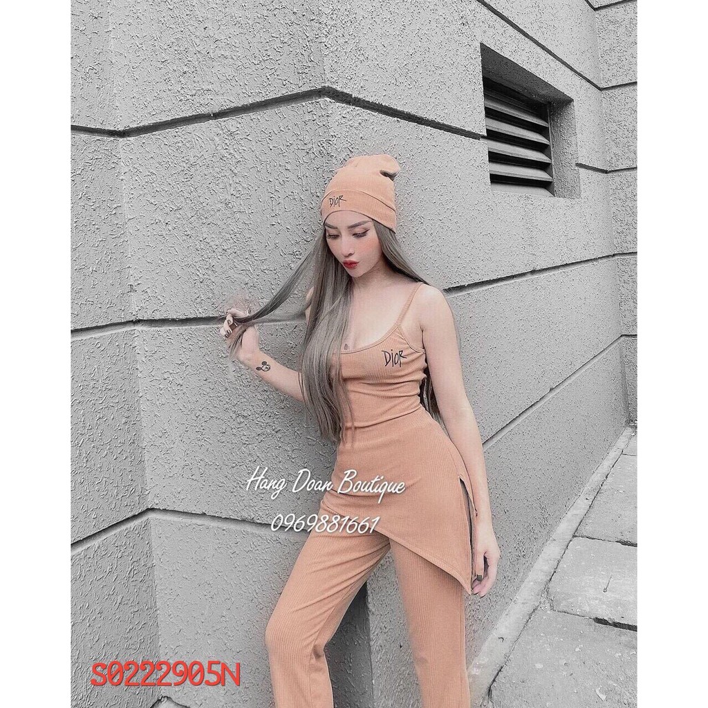 set cá tính áo vát chéo kèm tặng nón xinh chất thun thái mịn