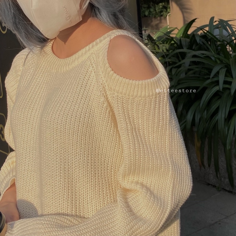 Áo len nữ hở vai ET.TEE co giãn freesize màu đen kem YDL A1886 | BigBuy360 - bigbuy360.vn