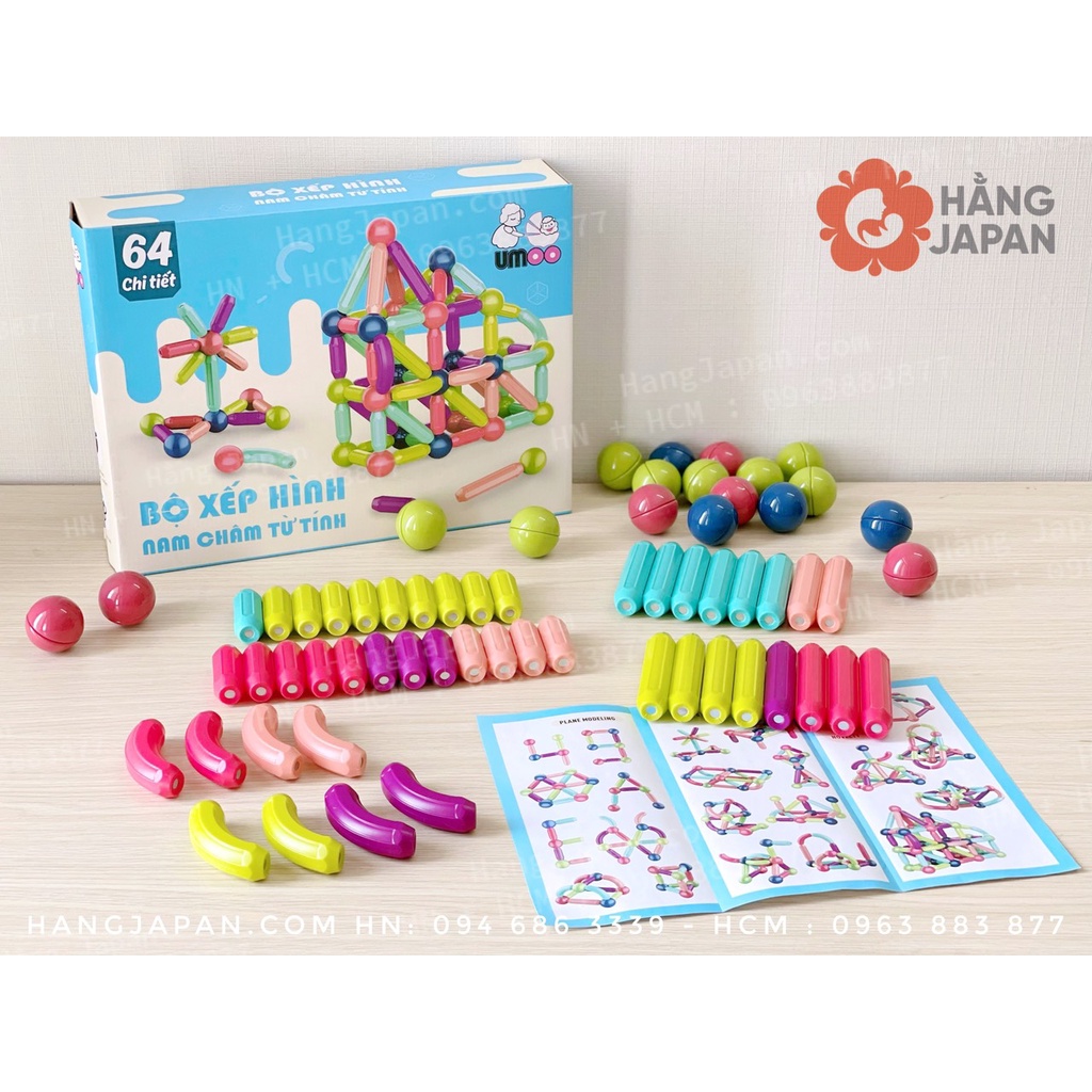 Bộ đồ chơi xếp hình nam châm cho bé, ghép hình nam châm, nhựa nguyên sinh ABS cao cấp 36,64 chi tiết