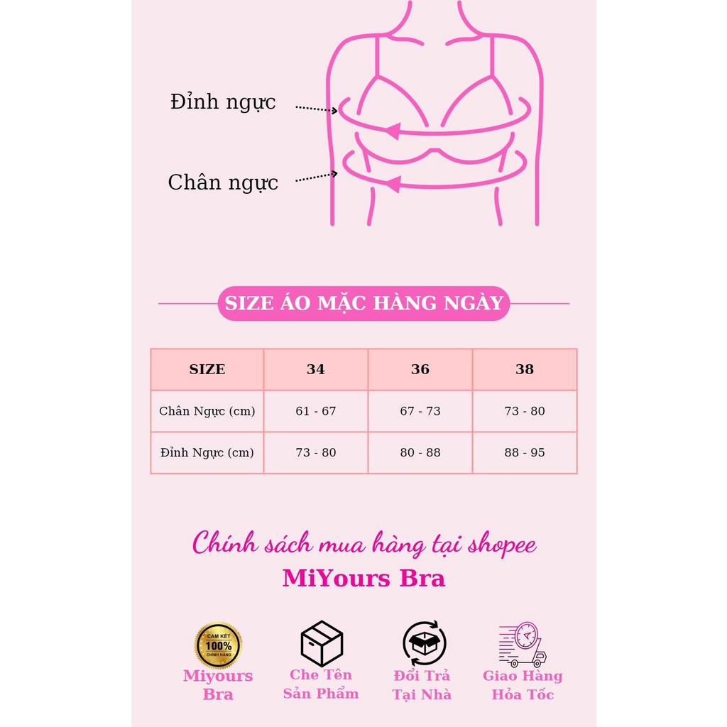 Áo lót cúp ngực nữ MiYours Fashion &amp; More AL100 su trơn mềm mịn, không gọng đệm mỏng, không dây chống tụt