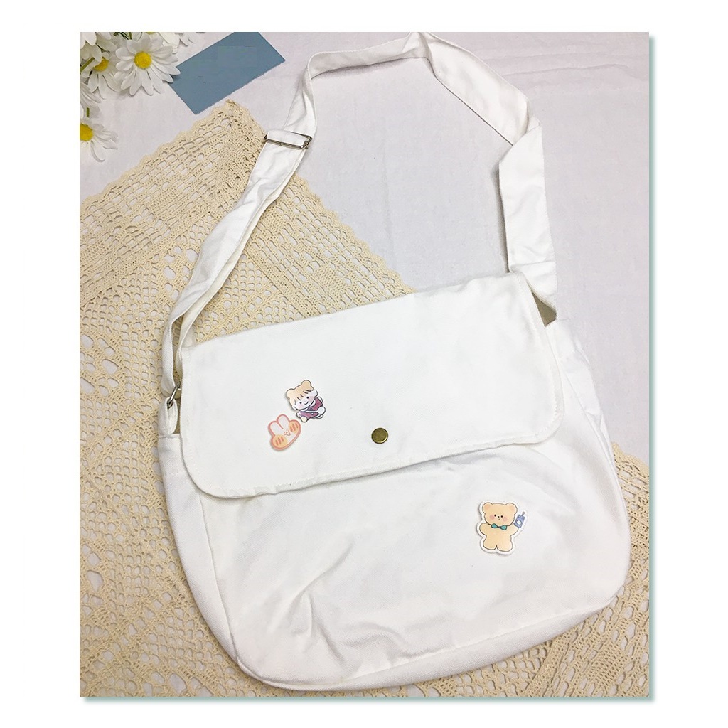 Túi vải tote canvas nữ đeo chéo unisex ulzzang basic trơn Hàn Quốc siêu xinh đi học