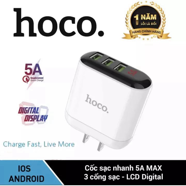 💥Cốc Sạc Nhanh Thông Minh Hoco HK1 Chính Hãng ✨ 3 Cổng Ra USB Dòng Điện MAX 5A ⚡ Tuấn Ngọc Camera