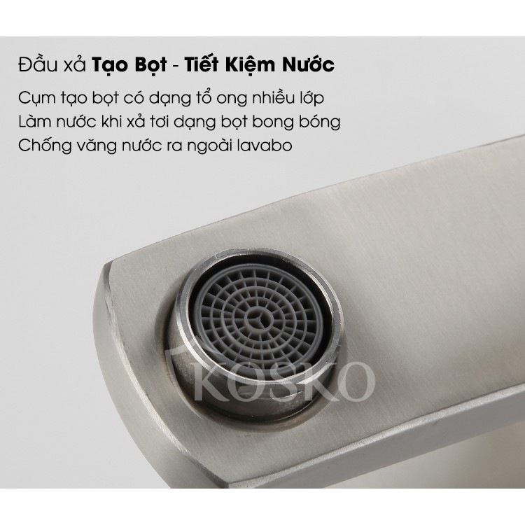 Vòi lavabo NL inox SUS 304 KOSKO vuông cao 30cm (Hàng chuẩn loại 1) (Tặng kèm dây cấp) phù hợp với mọi loại chậu rửa mặt