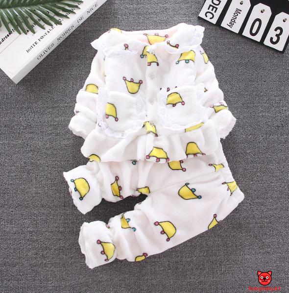 Bộ Đồ Ngủ Pajamas 2 Món Dài Tay Đáng Yêu Cho Bé Gái 1-6 Tuổi