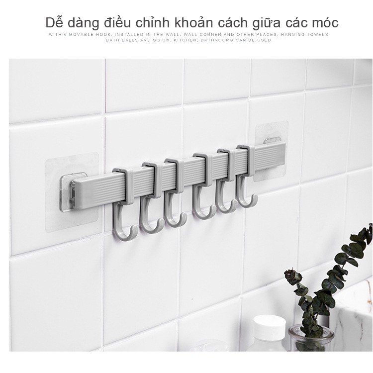 bán sỉ 10 Thanh móc treo đồ 6 móc siêu dính dán tường nhà tắm, nhà bếp, tủ quần áo