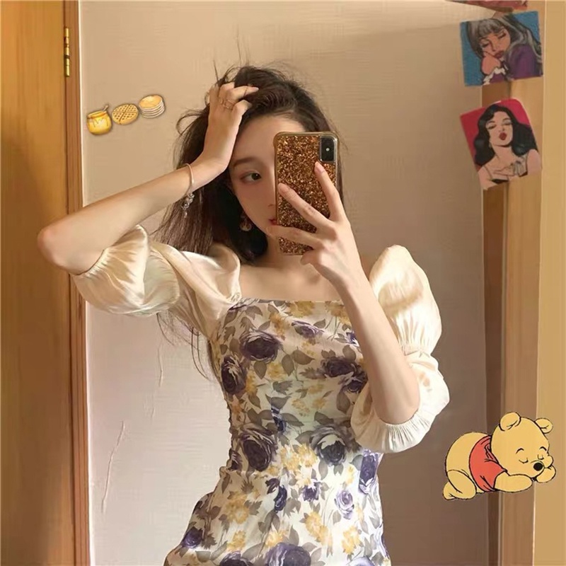 Đầm nữ IELGY tay ngắn in hoa retro kiểu Pháp cao cấp