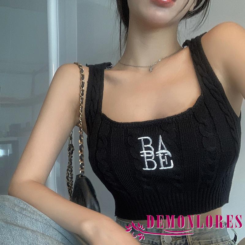 Áo Lửng Hai Dây Cổ Chữ U Thêu Chữ Thời Trang Quyến Rũ Dành Cho Nữ