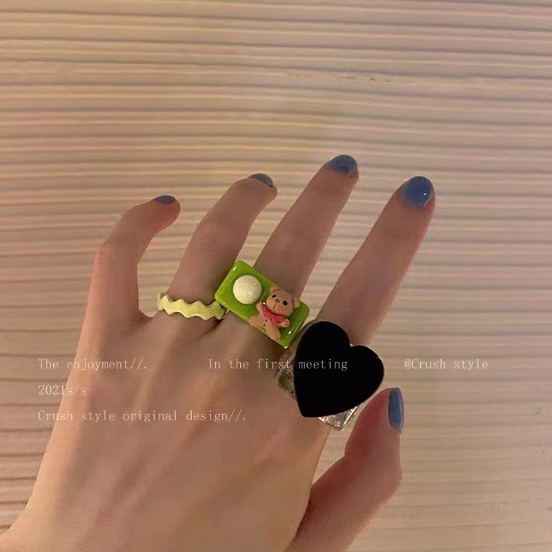 Nhẫn hình trái tim / gợn sóng / gấu hoạt hình cá tính cho nữ