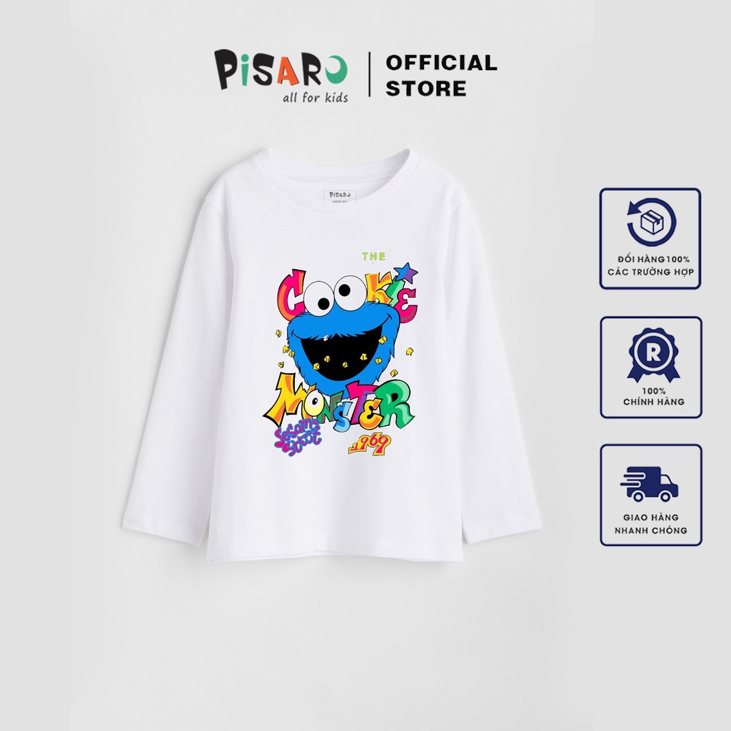 Áo phông dài tay Pisaro trẻ em chất vải Cotton mềm mịn, áo thun cho bé trai bé gái