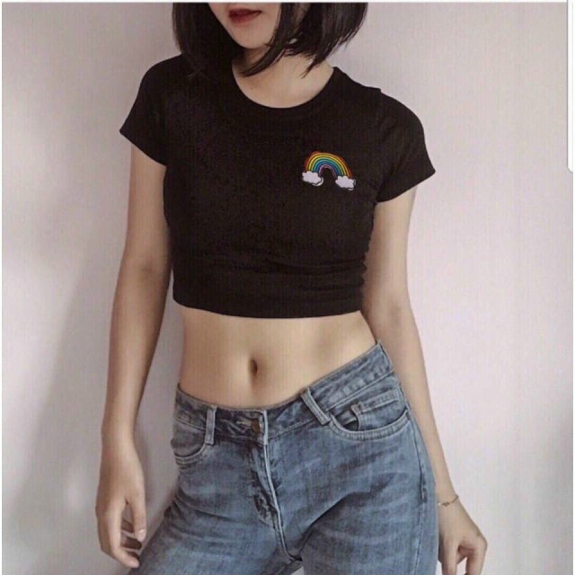 Áo croptop ❄ FREESHIP ❄ áo thun thêu cầu vồng thời trang XIXO - ATN0030