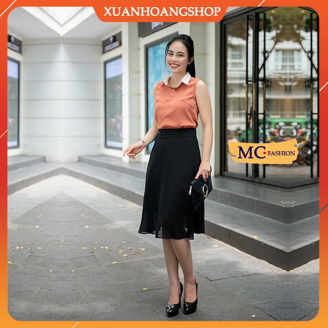 Chân Váy Công Sở Nữ, Kiểu Dáng Xòe, Lưng Cạp Cao, Dài Qua Gối, Co Giãn Nhẹ, Màu Đen. Mc Fashion Cv0469