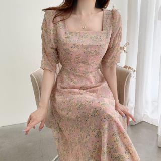 Đầm Voan Hoa Cổ Vuông Xinh Xắn Theo Phong Cách Hàn Quốc / Size S-xl