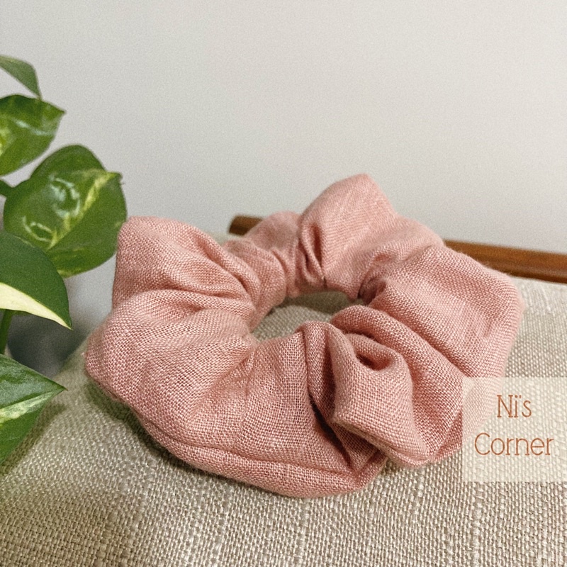 Scrunchies cột tóc Linen Cao cấp màu hồng trầm (100% Linen Stone-washed)