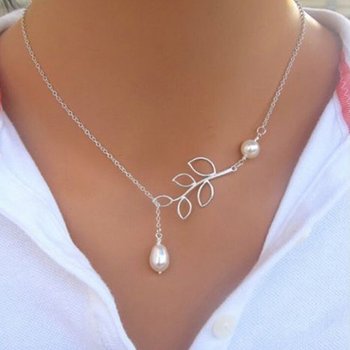 Vòng Cổ Choker Mặt Ngọc Trai Kết Nối Với Cành Lá Thời Trang Cho Nữ