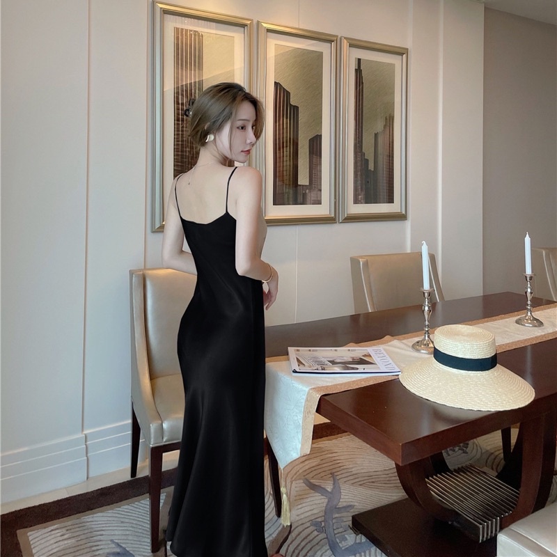 Váy đầm lụa satin 2 dây trơn sexy tôn dáng