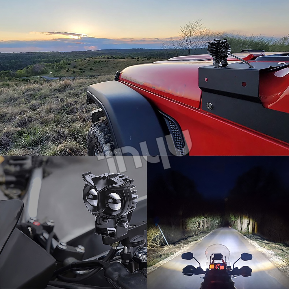 Đèn pha bên ngoài dành cho xe máy Đèn pha LED 2,5 inch với thấu kính Đèn lái xe màu vàng trắng Đèn pha kép màu cú 12V-90V cho xe đạp đường phố ATV