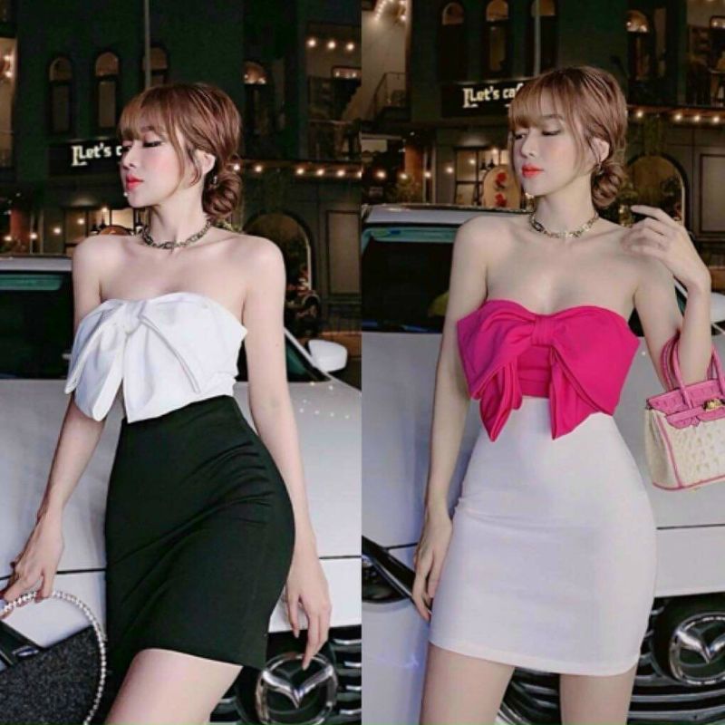 Set Thun Áo Ống Nơ To Và Chân Váy Bút Chì Dáng Ngắn - Form Ôm Body Sexy