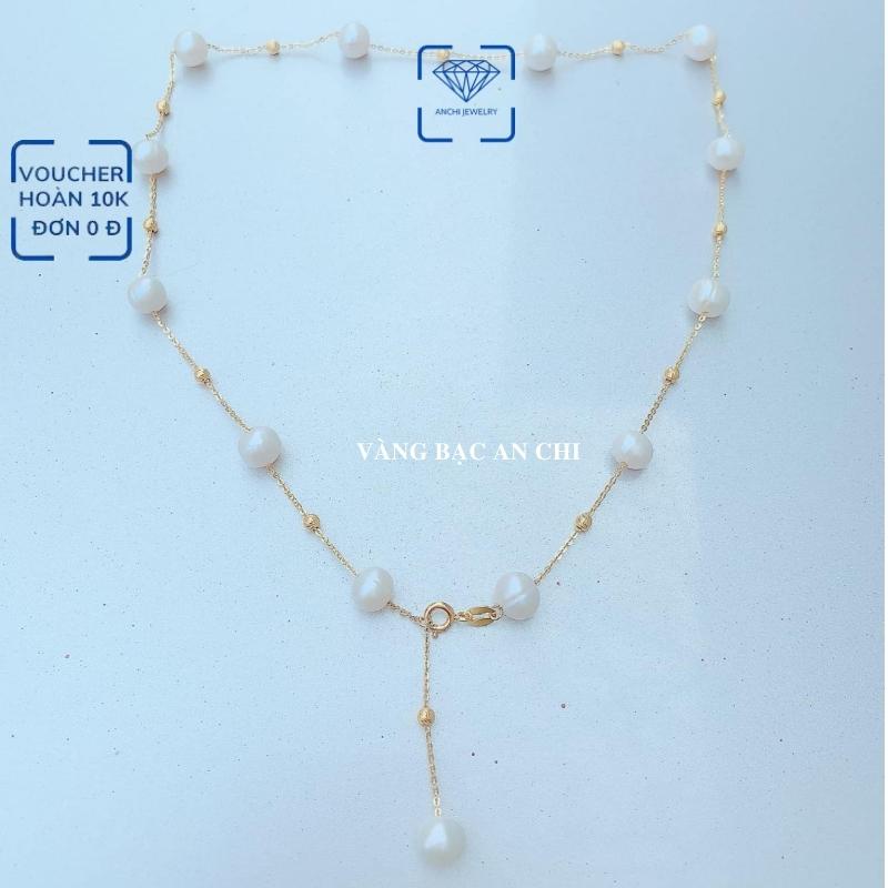 Dây chuyền hạt trai trắng ánh hồng kiểu thưa cách hạt, chuẩn bạc ta nguyên chất - Anchi jewelry