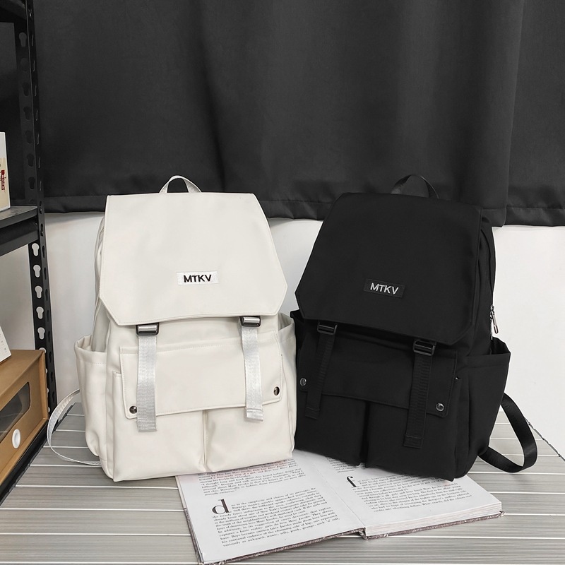 Balo nữ nam đi học MTKV thời trang Hàn Quốc màu cute basic nắp gập Cặp học sinh cấp 1 2 3 vải xinh nhiều ngăn