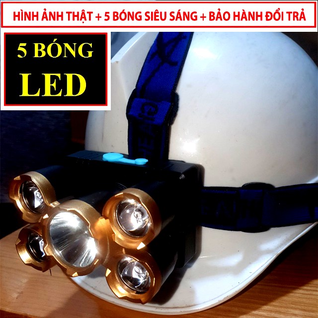 Đèn pin đội đầu 💡Freeship💡 5 bóng siêu sáng kèm sạc bảo hành đổi trả