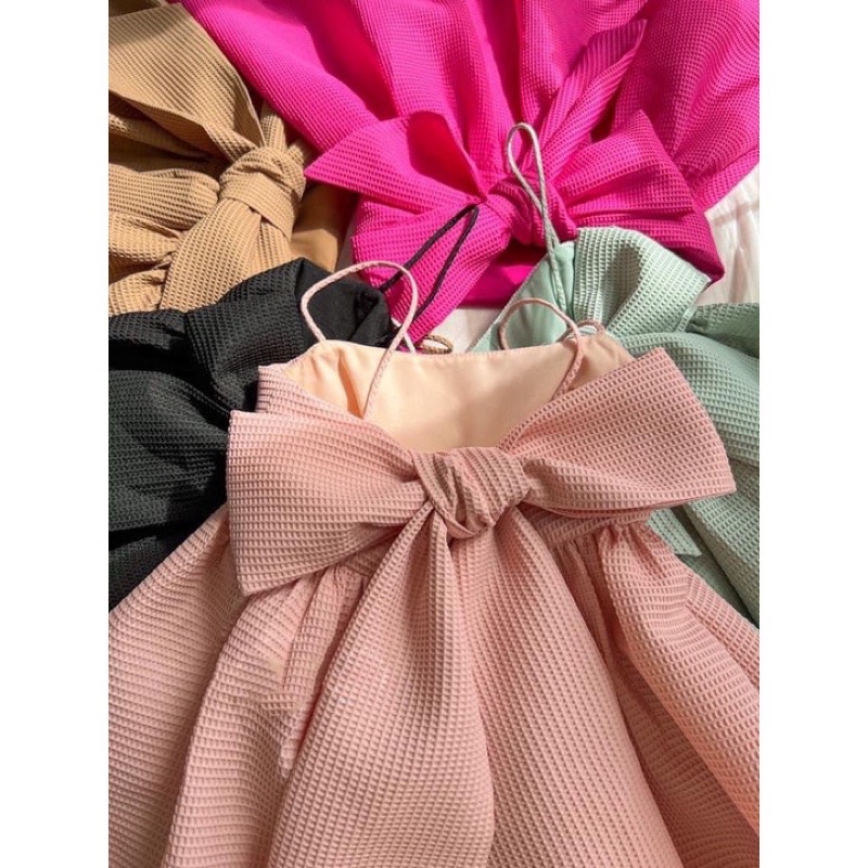 ĐẦM BABYDOLL NƠ 2 DÂY CỘT NƠ LƯNG FORM BỒNG SIÊU ĐÁNG YÊU KÈM ẢNH THẬT - CarotShop