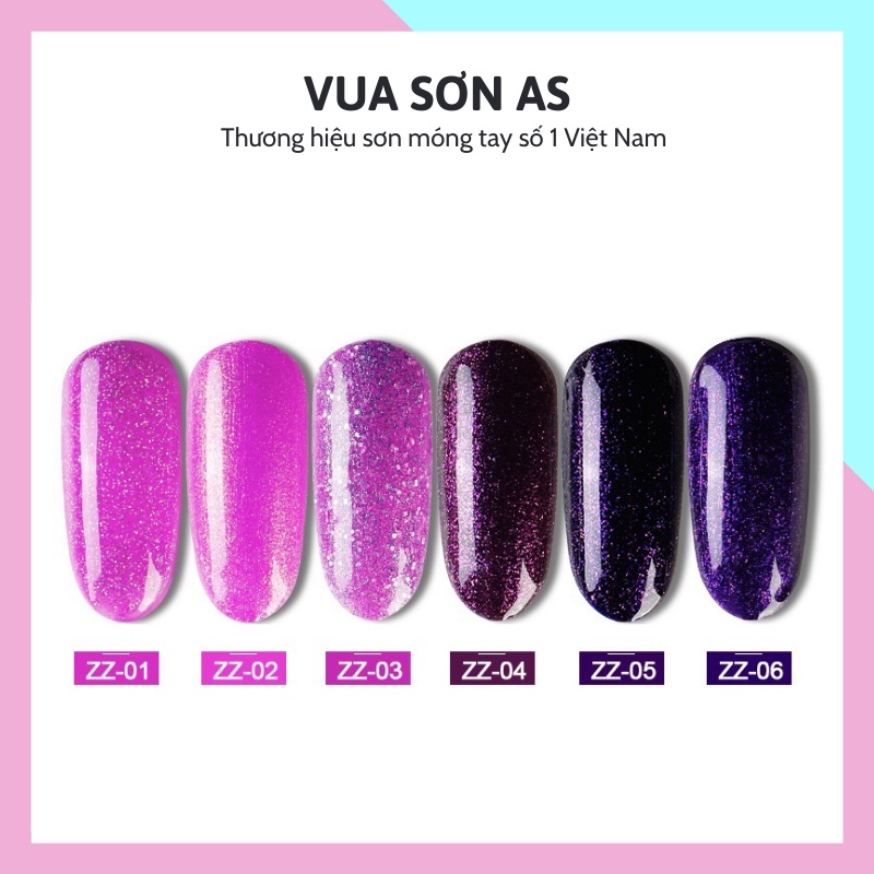 Sơn gel AS nhũ sơn móng tay phụ kiện nail giá rẻ các màu tím kim tuyến VUA SƠN AS mã ZZ 15ml
