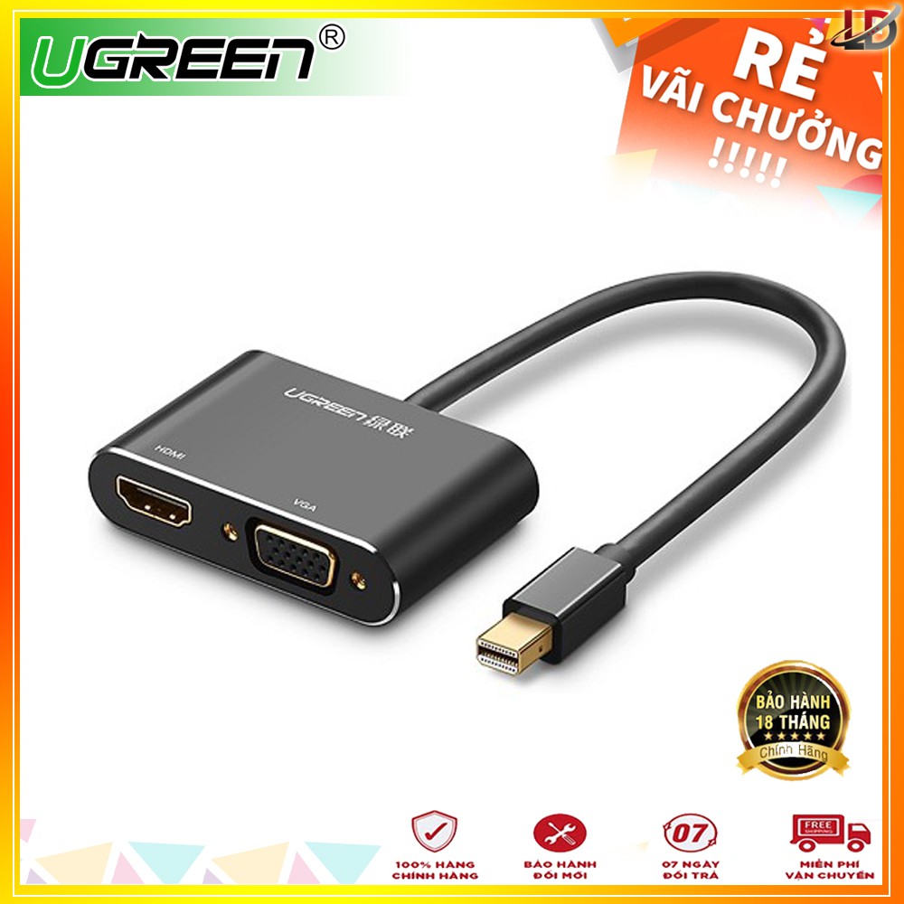 [Mã ELHACE giảm 4% đơn 300K] Cáp Chuyển Mini Displayport To HDMI &amp; VGA Ugreen 20422 Màu Đen