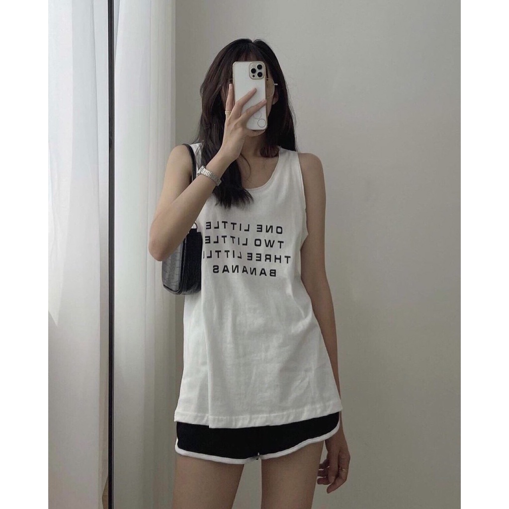 Đồ Bộ Sát Nách Thể Thao Nữ In Chữ Phối Quần Short Viền VATI