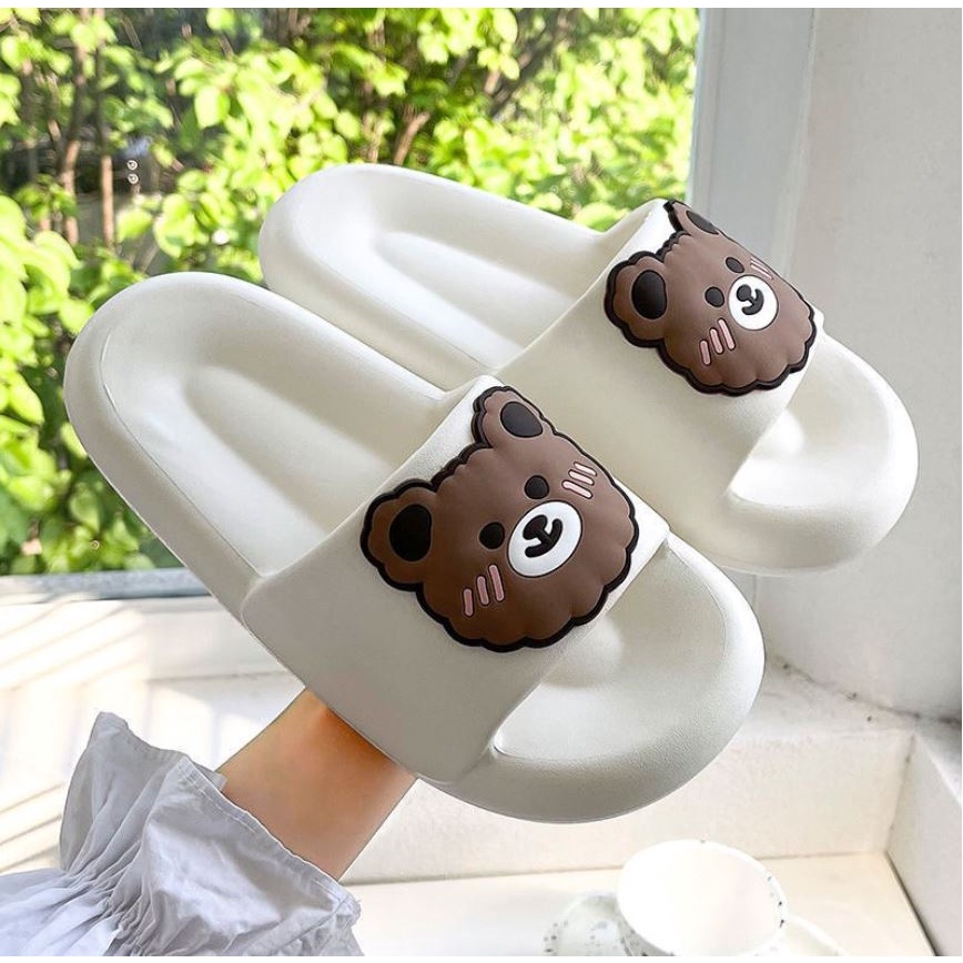 [HCM] Dép Quai Ngang Nữ Bear Đế Rãnh Tròn In Hình Mặt Gấu