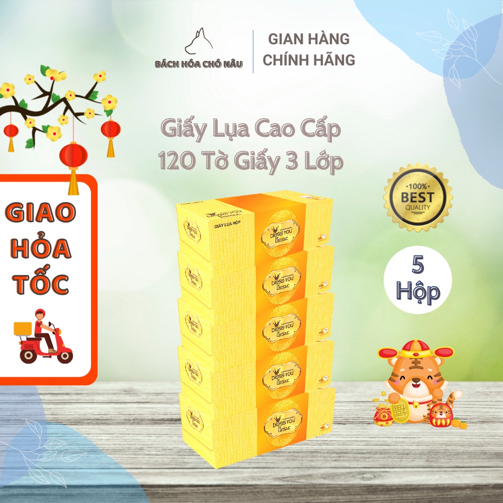 COMBO 5 Hộp Giấy Rút Lụa Bless You L'Amour Giấy 3 Lớp 120 Tờ/ Hộp Cao Cấp cho Gia Đình [ Hàng Mới Chính Hãng]