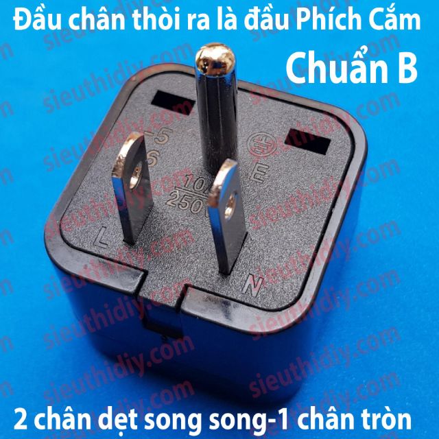 Phích chuyển 3 chân Mỹ,Nhật 1 tròn 2 dẹt song song ra ổ cắm đa năng