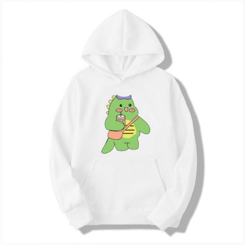 Áo Hoodies Ulzzang Nam Nữ Mùa Đông Ấm Áp Chất Nỉ Mềm Mịn Không Nhăn, Không Xù In 3D Cartoon Khủng Long Đeo Túi Xinh Cute