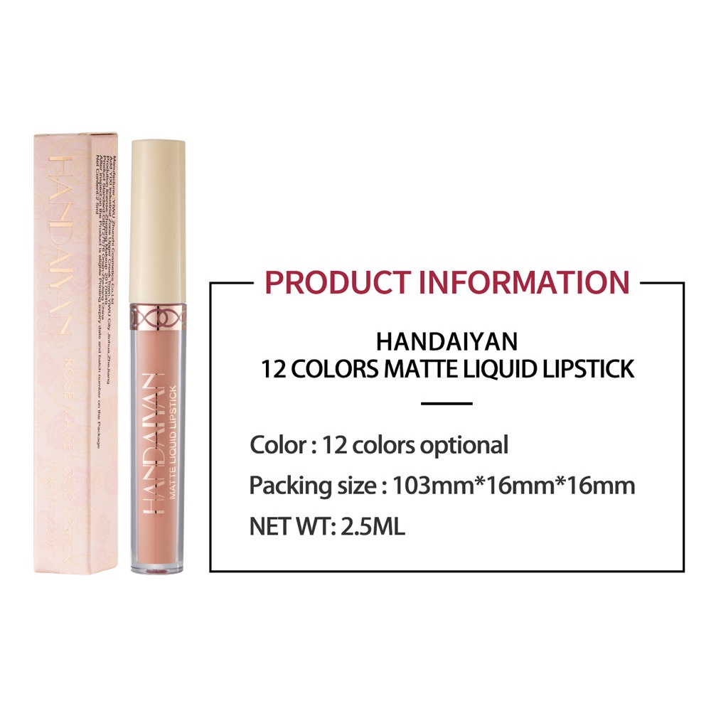 Son Kem Lì Handaiyan Matte Velvet 12 Màu Chống Nước Lâu Trôi A1