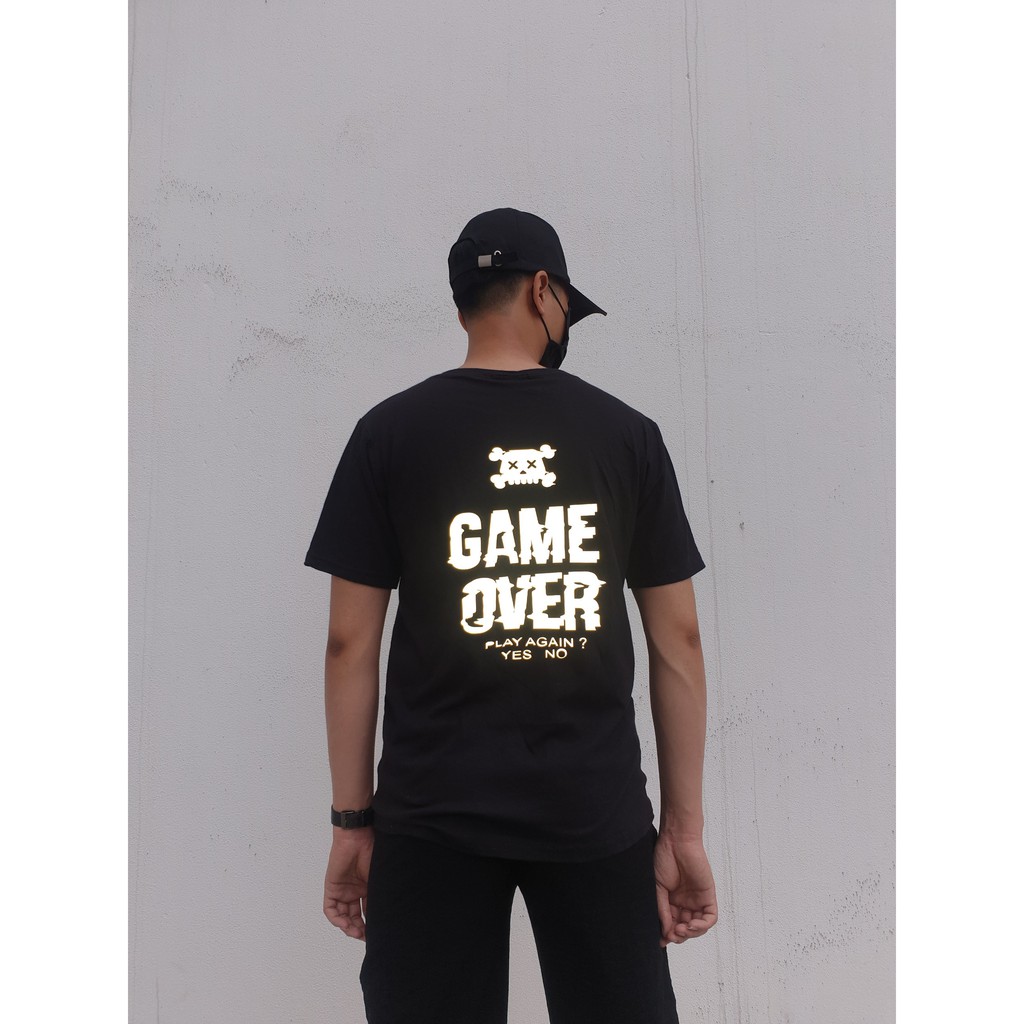 Áo Thun, Áo Thun Tay Lỡ Phom Rộng, Áo Unisex In Hình Game Over, In Decal Phản Quang Siêu Đẹp