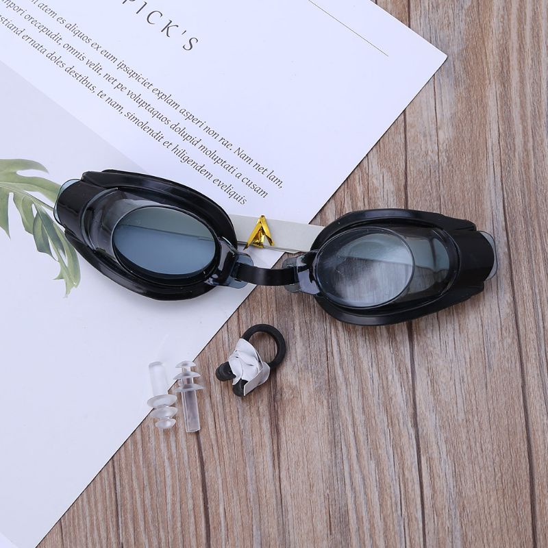 Kính Bơi Chống Tia UV + Bịt Tai + Kẹp Mũi Màu Đen Có Thể Điều Chỉnh