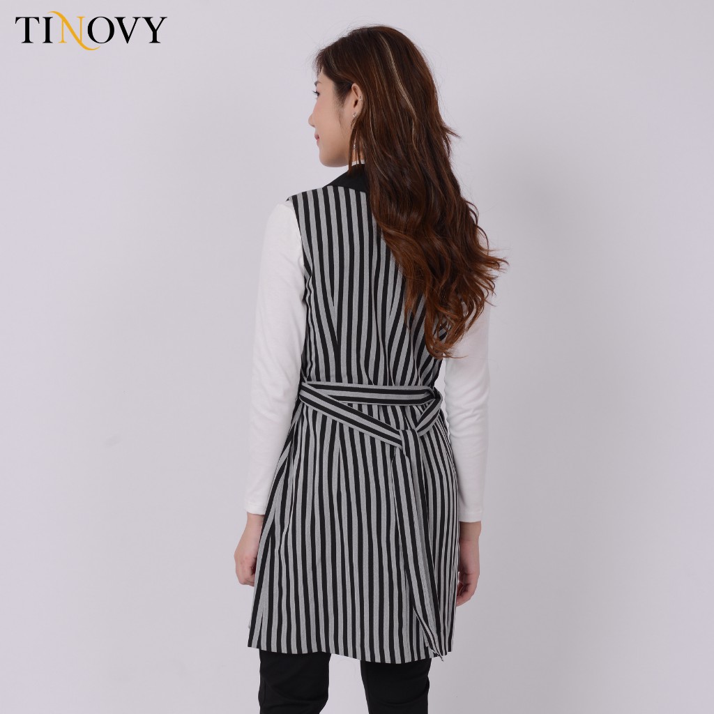 Áo Vest Gile Nữ TINOVY Dáng Dài Hai Hàng Cúc Xếp Ly Xoè T0985