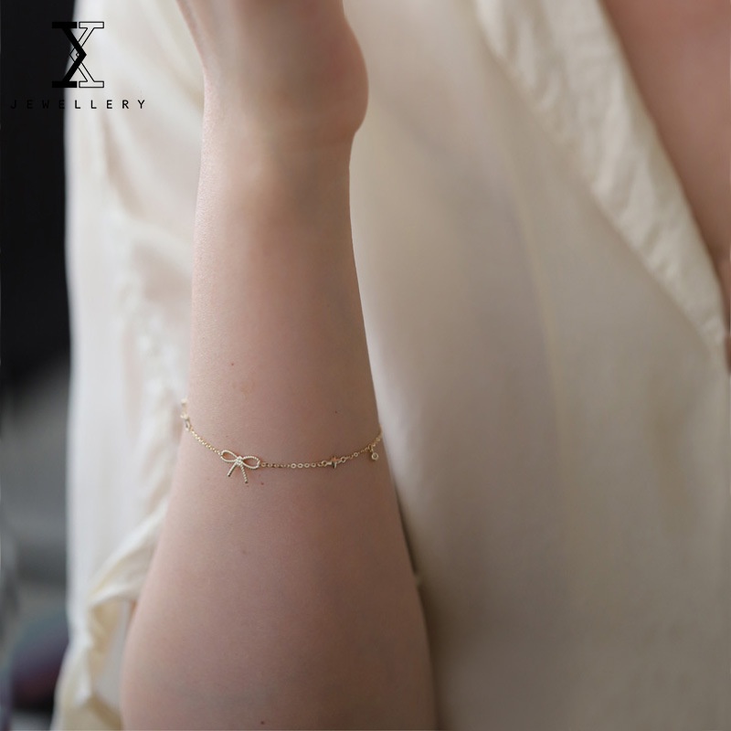 Vòng đeo tay bạc 925 mặt nơ thời trang xinh xắn dành cho nữ