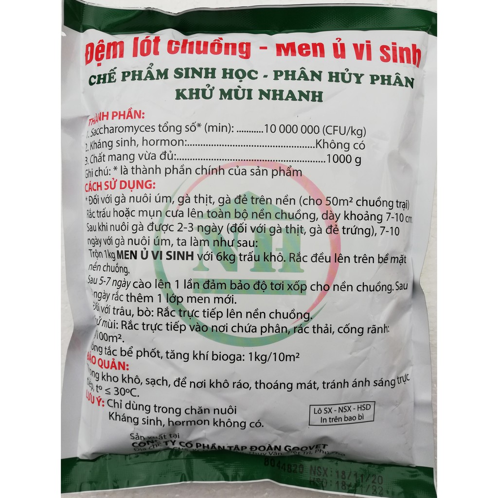 1 kg Đệm lót chuồng, men ủ vi sinh, chế phẩm sinh học, phân hủy phân khử mùi nhanh