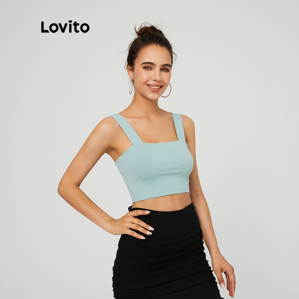  Áo hai dây Lovito màu trơn cổ vuông thời trang L03020 (Màu xanh lá/ đen/ trắng) | BigBuy360 - bigbuy360.vn