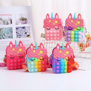 Pop It Fidget Toy Cầu vồng Unicorn Ví tiền xu Ví nữ Túi Silica Túi đeo chéo đơn giản Dimple