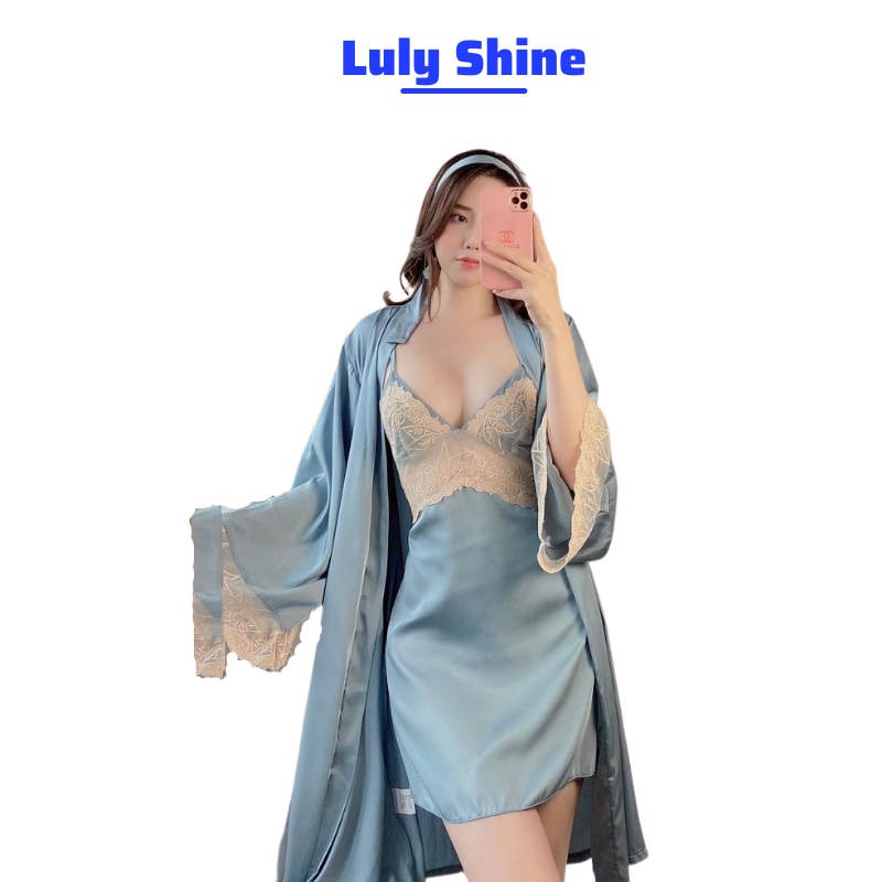 Sét áo choàng ngủ, váy ngủ lụa cao cấp đầm mặc nhà sexy quyến rũ V01