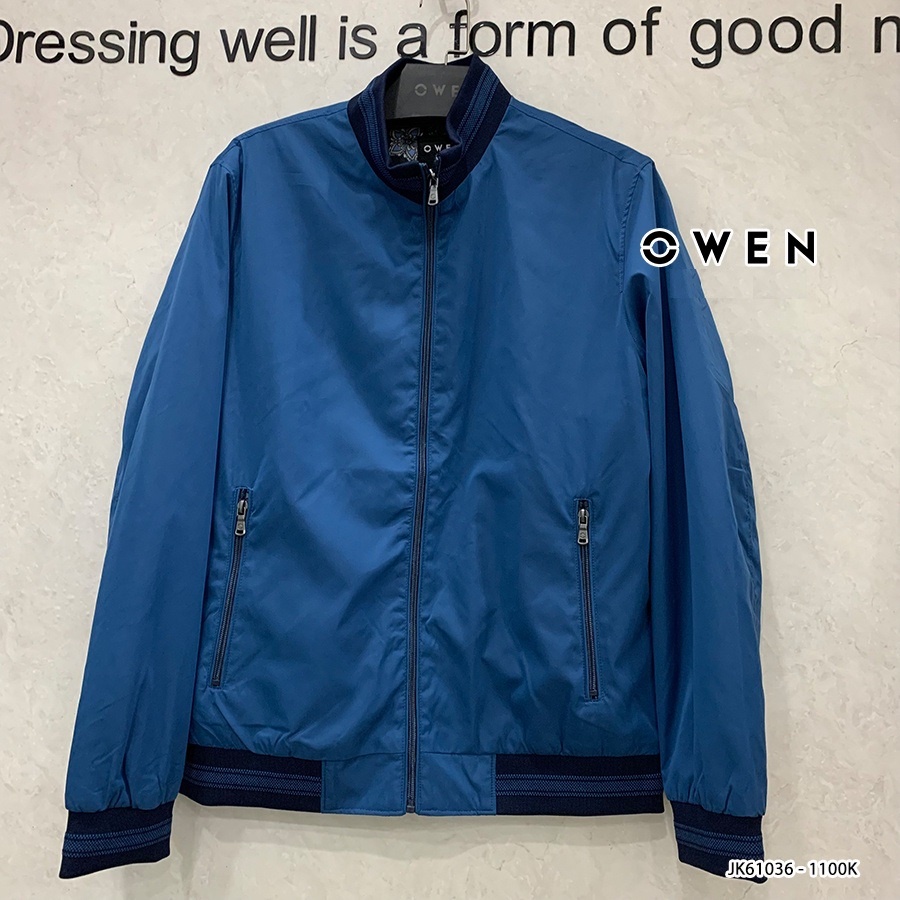 Áo Khoác Nam Owen JK61036 Jacket Dáng Suông Màu Xanh Da Trời Trơn Cổ Tay Và Gấu Áo Bo Chun Tiện Lợi Phối Màu Trẻ Trung