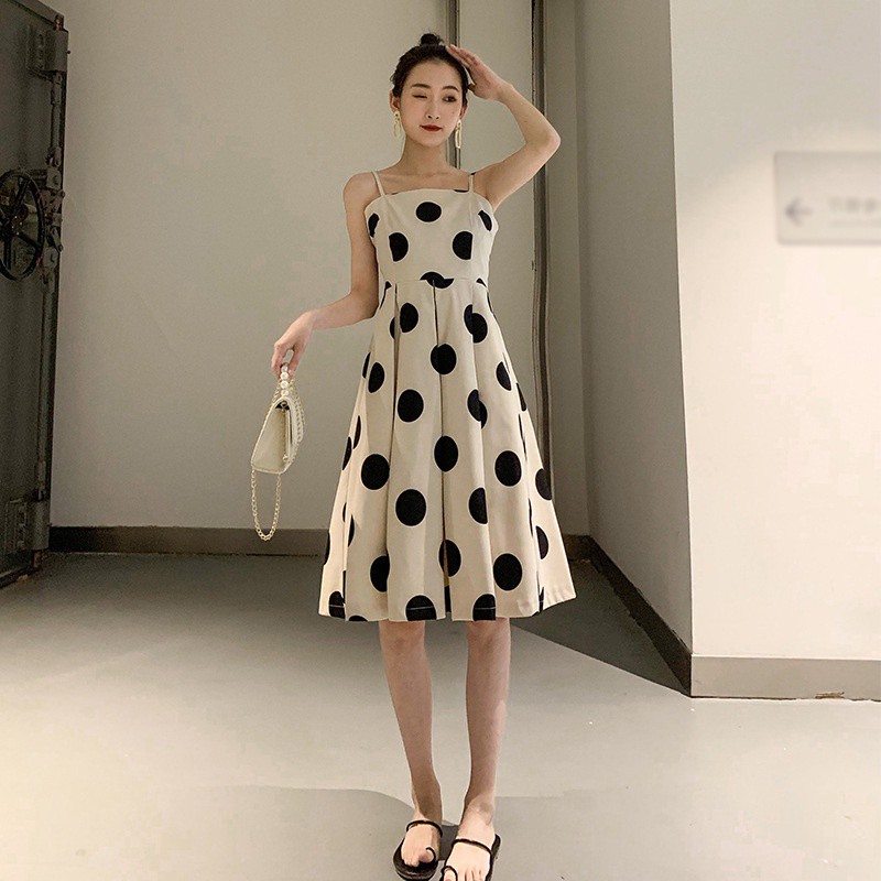 Đầm Hai Dây Chấm Bi Xinh Xắn Dành Cho Nữ