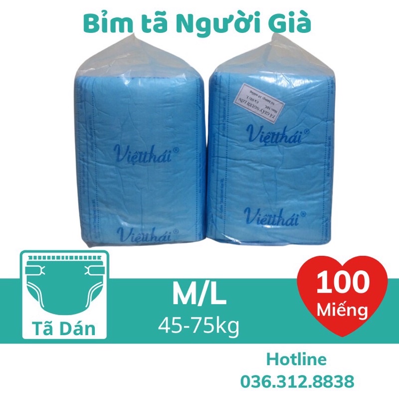 Bỉm tã người già 💥 GIÁ SỈ 💥 1 thùng bỉm người già Việt Thái siêu thấm 100 miếng Size M/L, Siêu mềm mịm, phom thoải mái