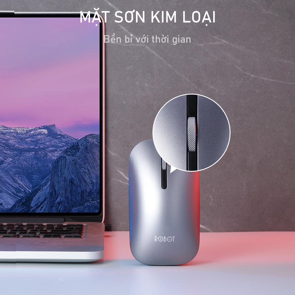 Chuột Không Dây Tĩnh Âm ROBOT M510 USB Nano 2.4GHz Độ Phân Giải 1600DPI Chuột Nhấp Im Lặng Silent Con Lăn Kim Loại