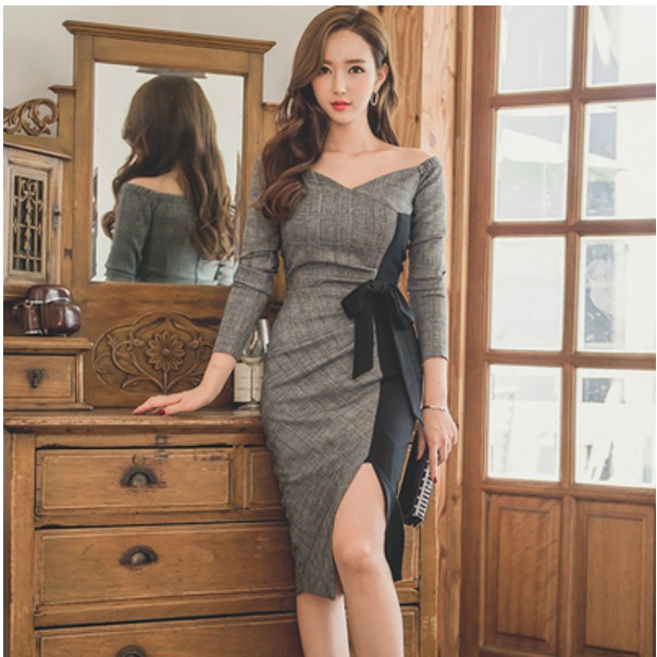 Plus Size Office Lady Fashion Midi Dress Women V-neck Long Sleeve High Waist Tunic Wrap Bodycon Party Dinner Pencil Dresses