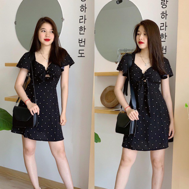 Đầm bi đen hở lưng cùng với Chie Dress - Dáng xòe - Pink moon store
