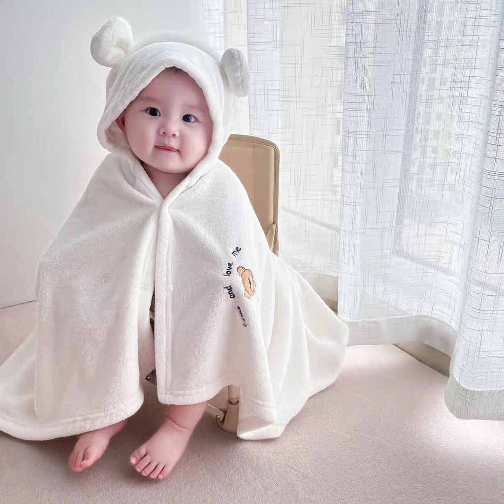 Ủ gấu trắng hàn - áo choàng tắm cotton cho bé sơ sinh đến 3 tuổi
